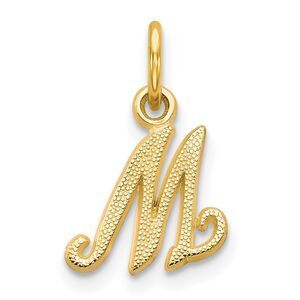 The Sadie 14k Yellow Gold Mini Satin Script Initial Charm, Letter M